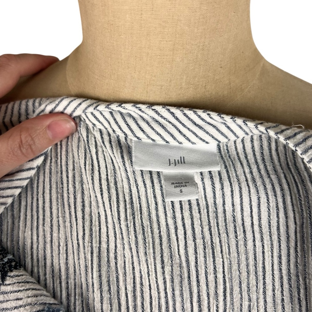 J. Jill‎ Ocean Breeze blue and white striped embroidered long-sleeve dress SZ S - Picture 6 of 10